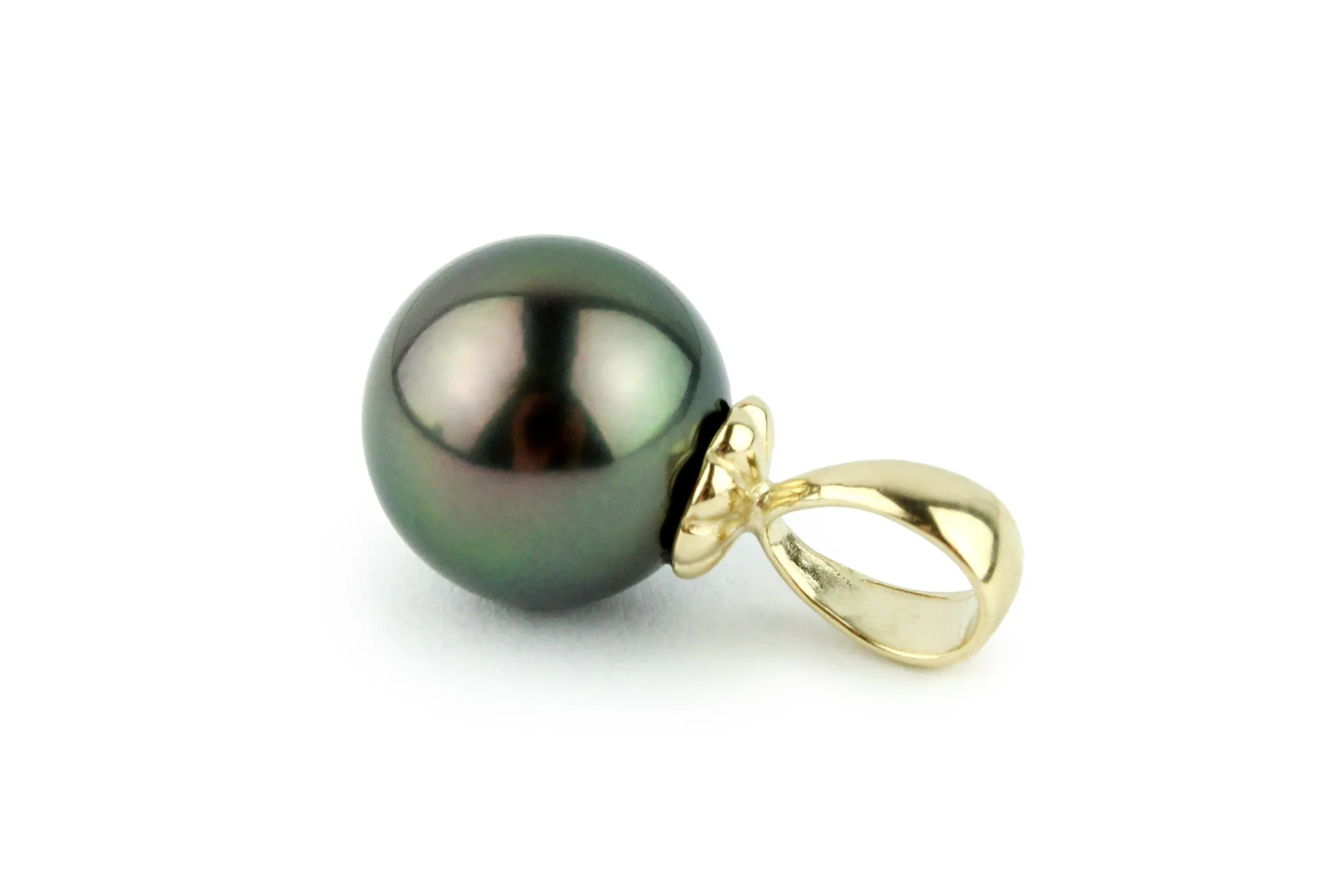 Green Aubergine Peacock 10mm Tahitian Pearl Pendant