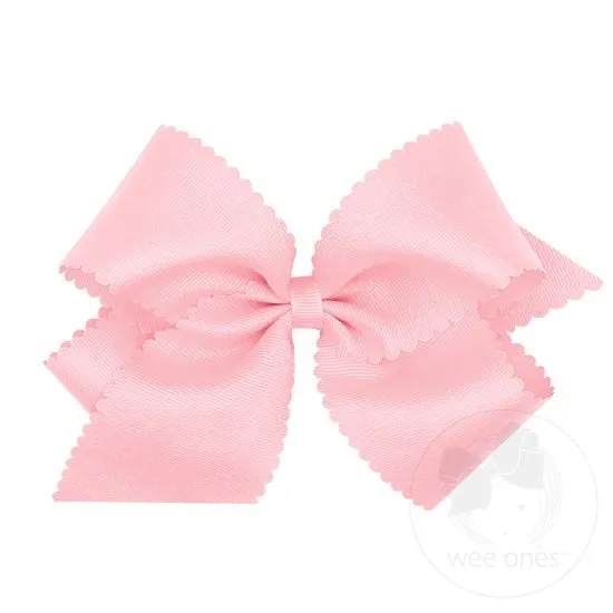 Grosgrain Hair Bow Scalloped Edge, Light Pink