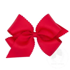 Grosgrain Hair Bow Scalloped Edge, Red