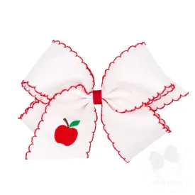 Grosgrain Hair Bow with Moonstitch Edges and Apple Embroidery