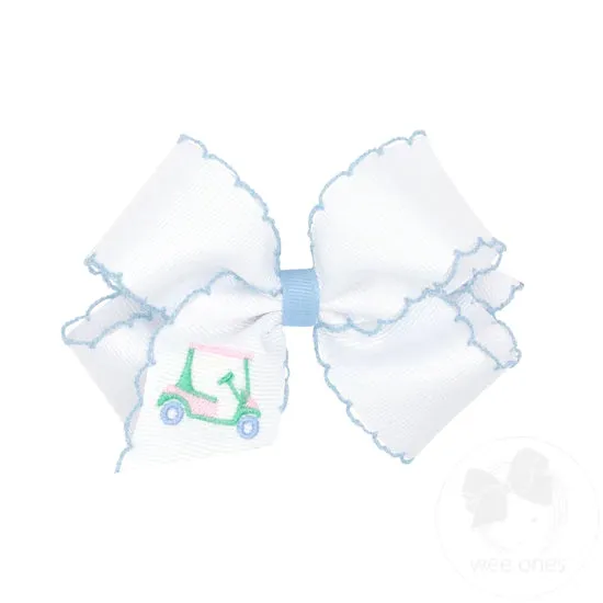 Grosgrain Hairbow With Moonstitch Edge & Golfcart Embroidery