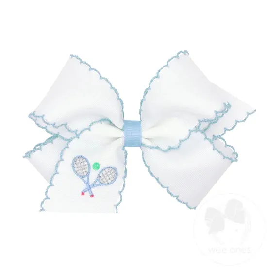 Grosgrain Hairbow With Moonstitch Edge & Tennis Rackets Embroidery