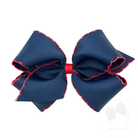 Grossgrain Moonstitch Bow-Navy/Red