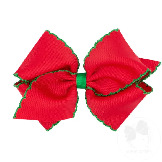 Grossgrain Moonstitch Bow-Red/Green