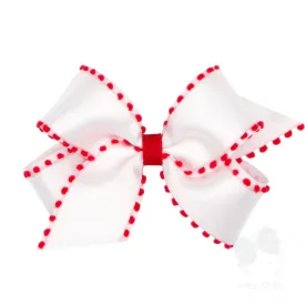 Grossgrain Pom Pom Bow-White/Red