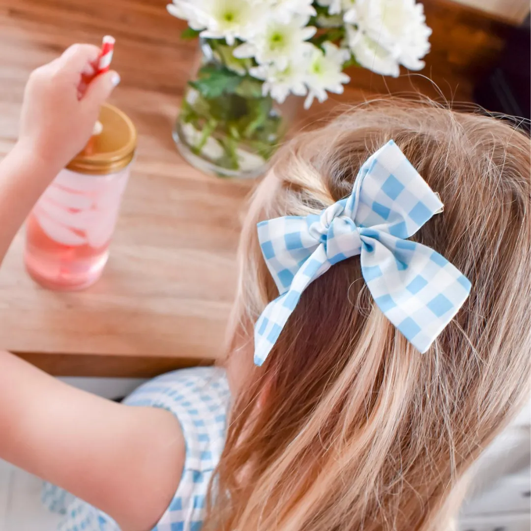 Hair Bow - Blue Gingham