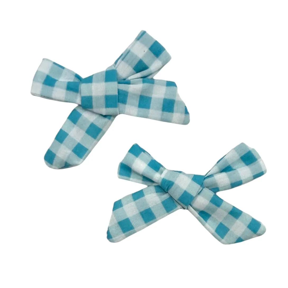 Hair Bow - Blue Gingham