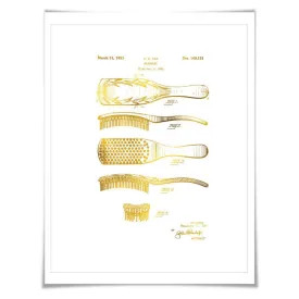 Hair Brush Gold Foil Patent Illustration. 7 Foil Colours. Beauty Salon Art Print. Hairdresser Poster.