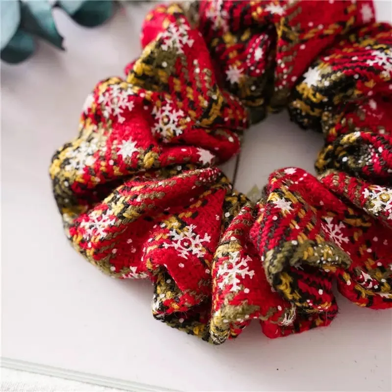 Hair Scrunchie - Plaid Snowflakes