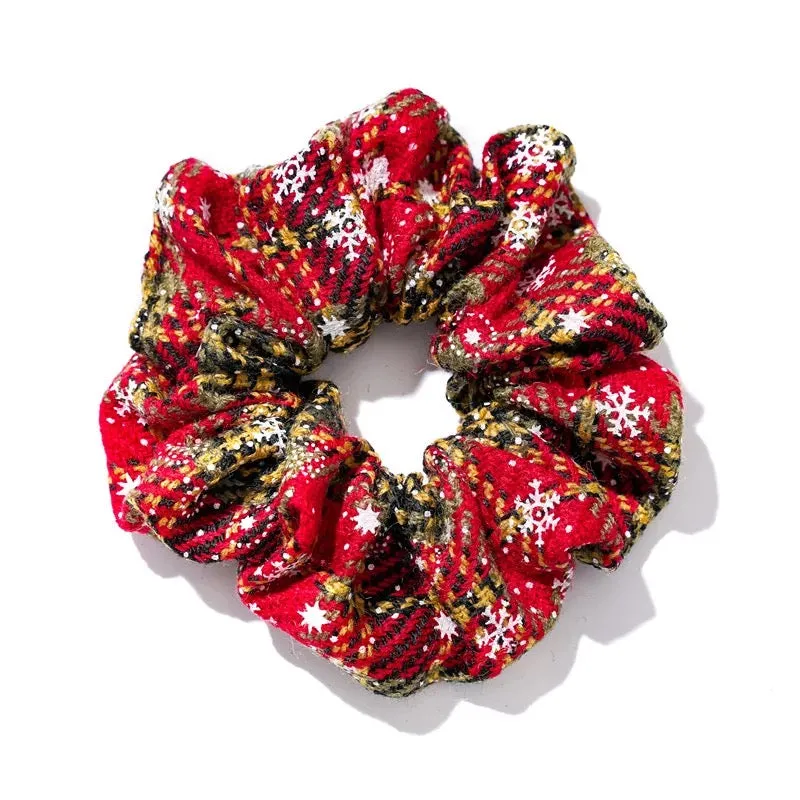 Hair Scrunchie - Plaid Snowflakes