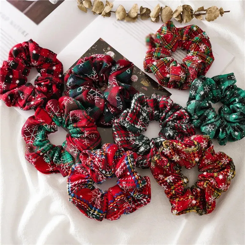 Hair Scrunchie - Plaid Snowflakes