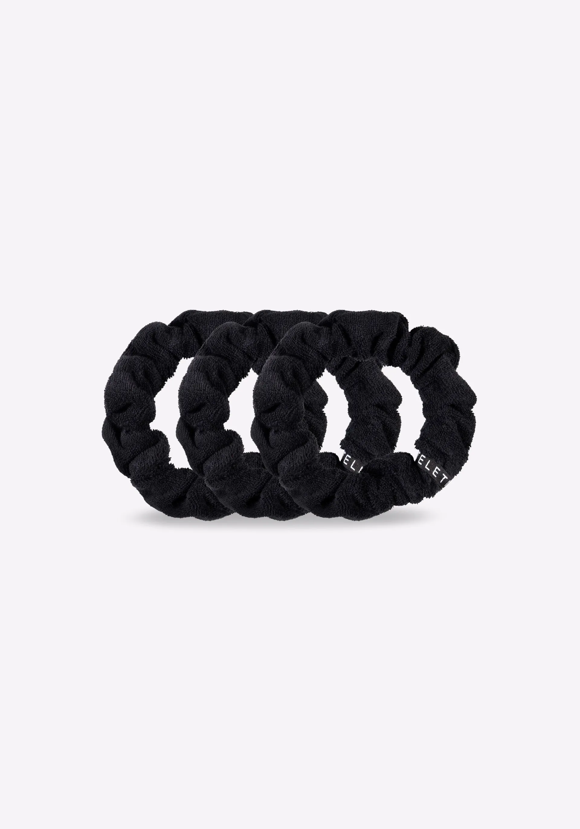 Jet Black Terry Cloth Small Scrunchie - 3 Pack