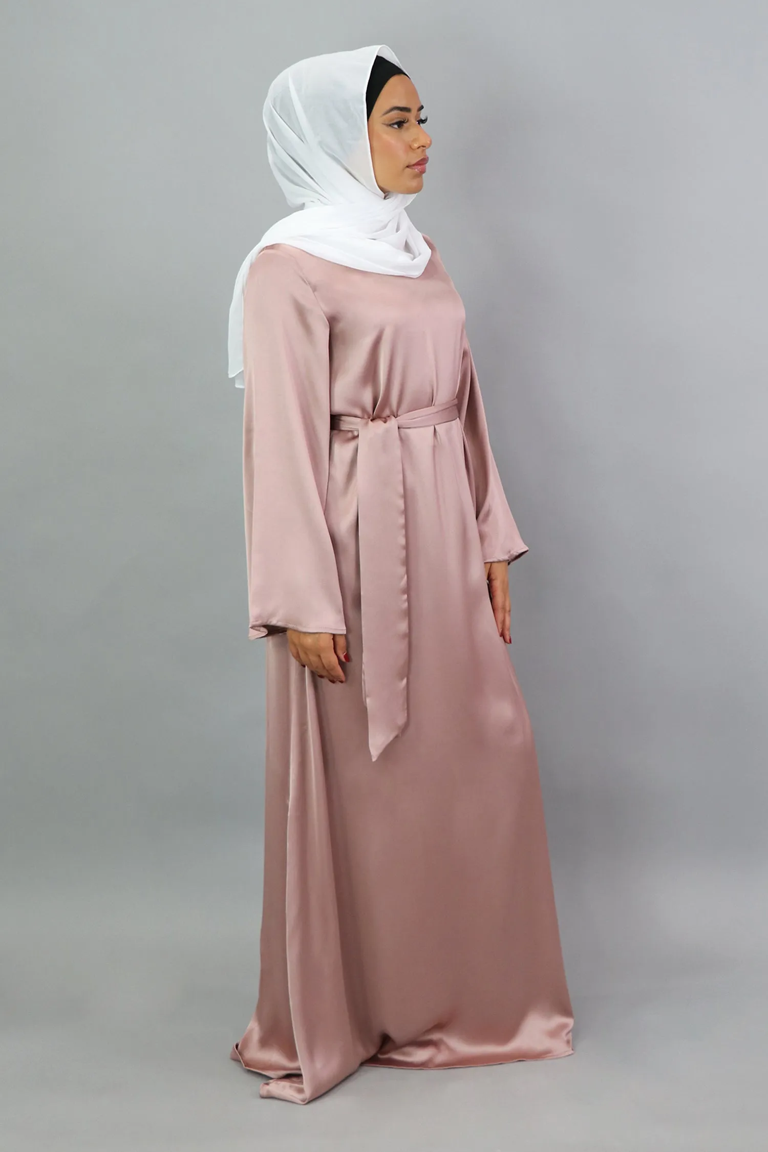 LaMeera Wide Sleeve Satin Dress - Dusty Rose