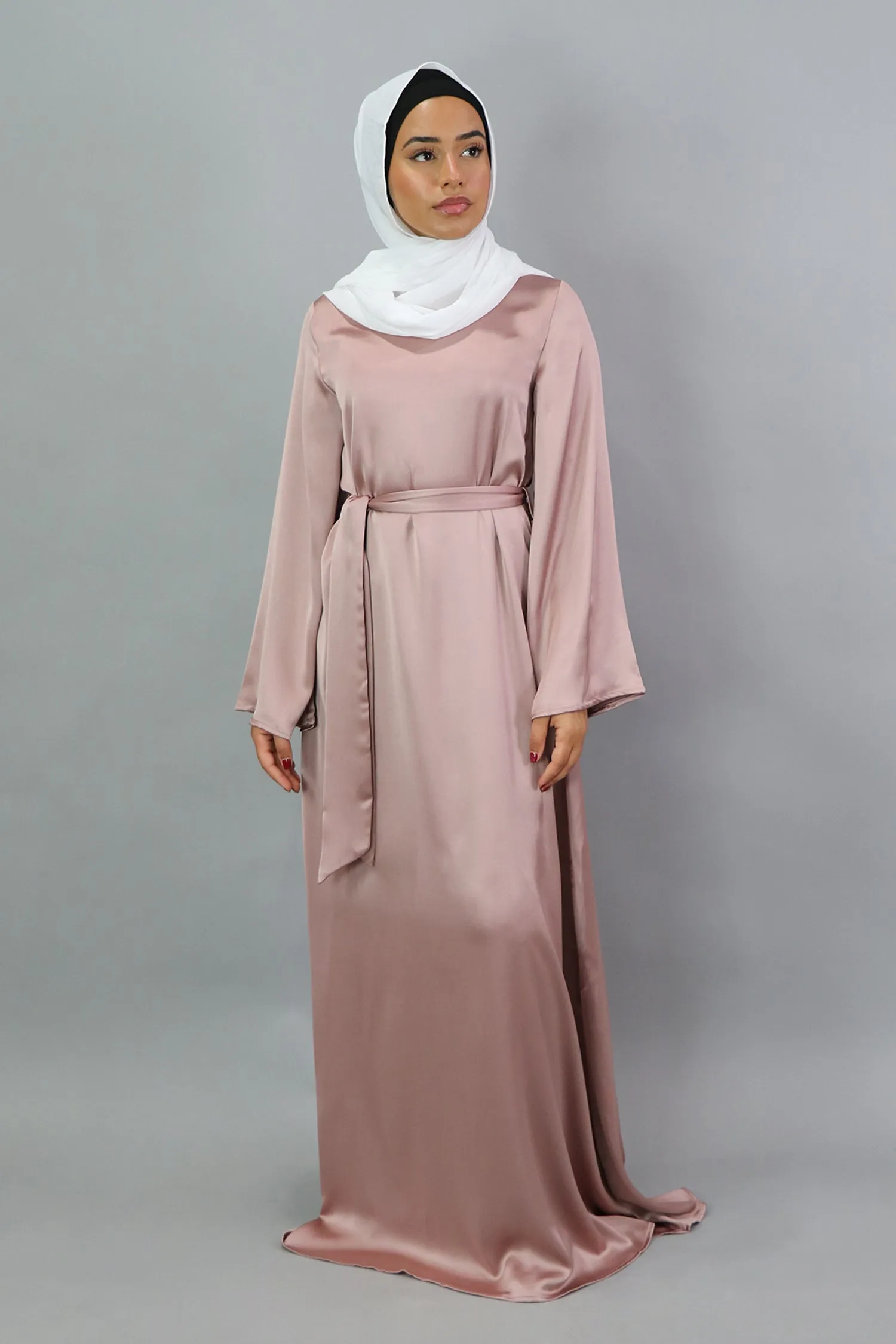 LaMeera Wide Sleeve Satin Dress - Dusty Rose