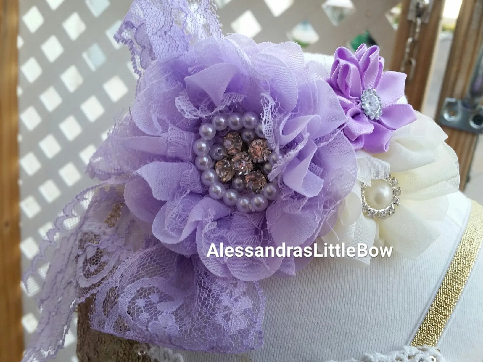 Lavender and white lace headband