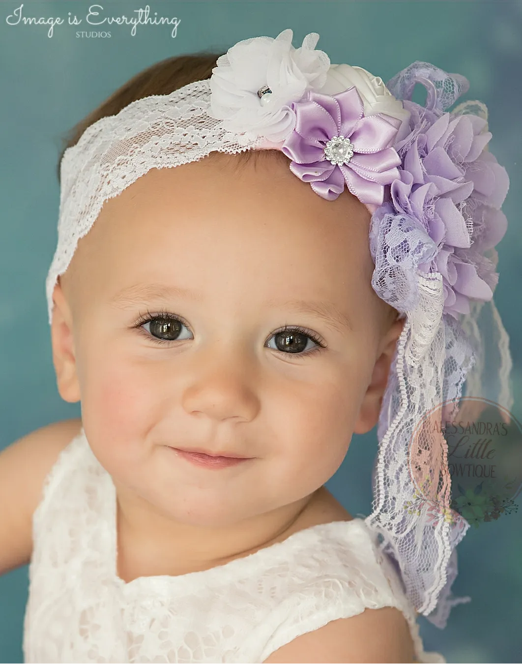 Lavender and white lace headband