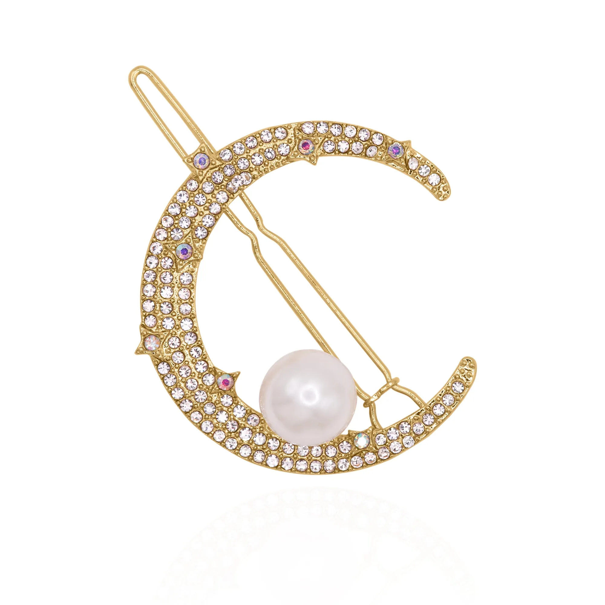 Layla Pearl Moon Hair Clip | Gold