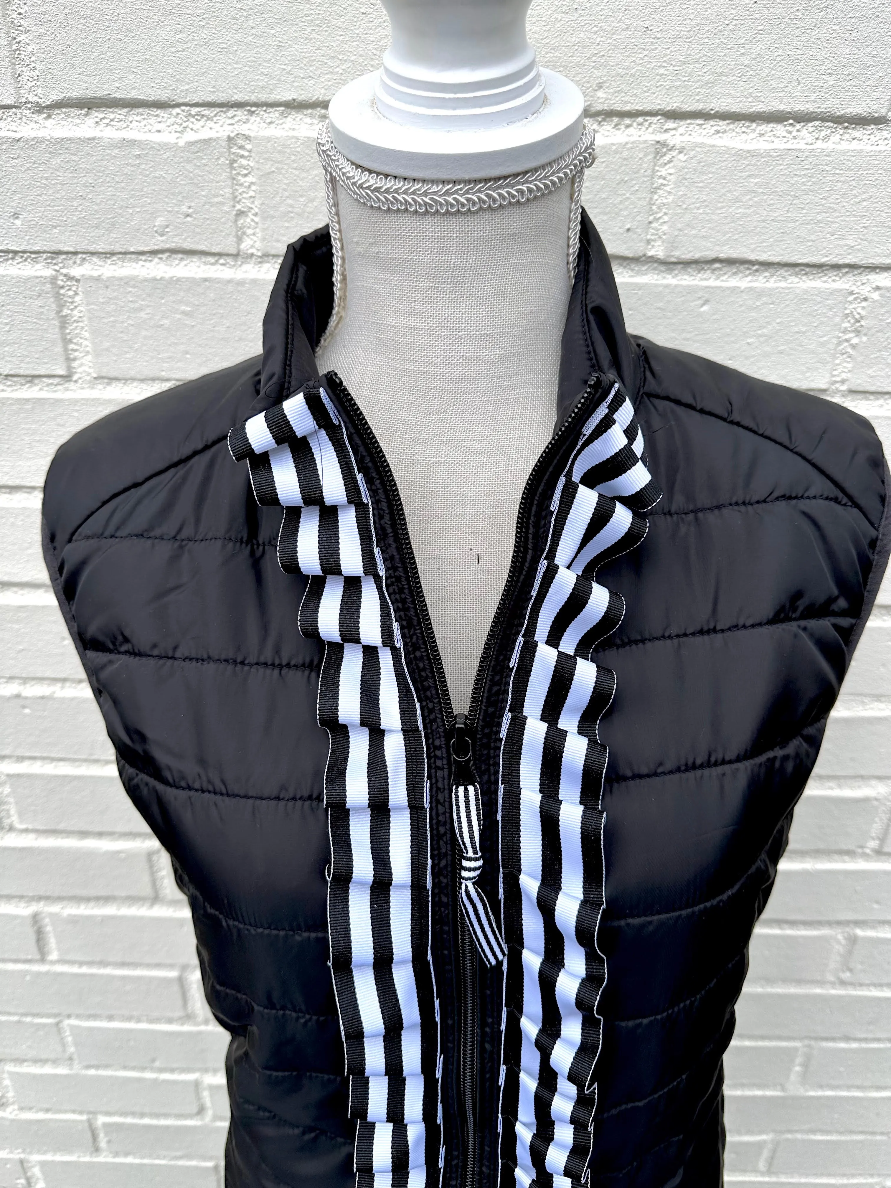 Maggie May Black White Ruffled Puffer Vest (PF40)