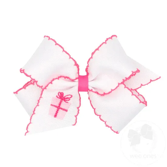 Medium Moonstitch Birthday Girl Hair Bow with Embroidered Motif