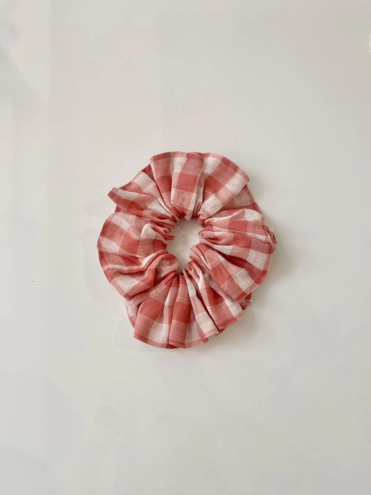 Medium Scrunchie in Pinky Red Gingham