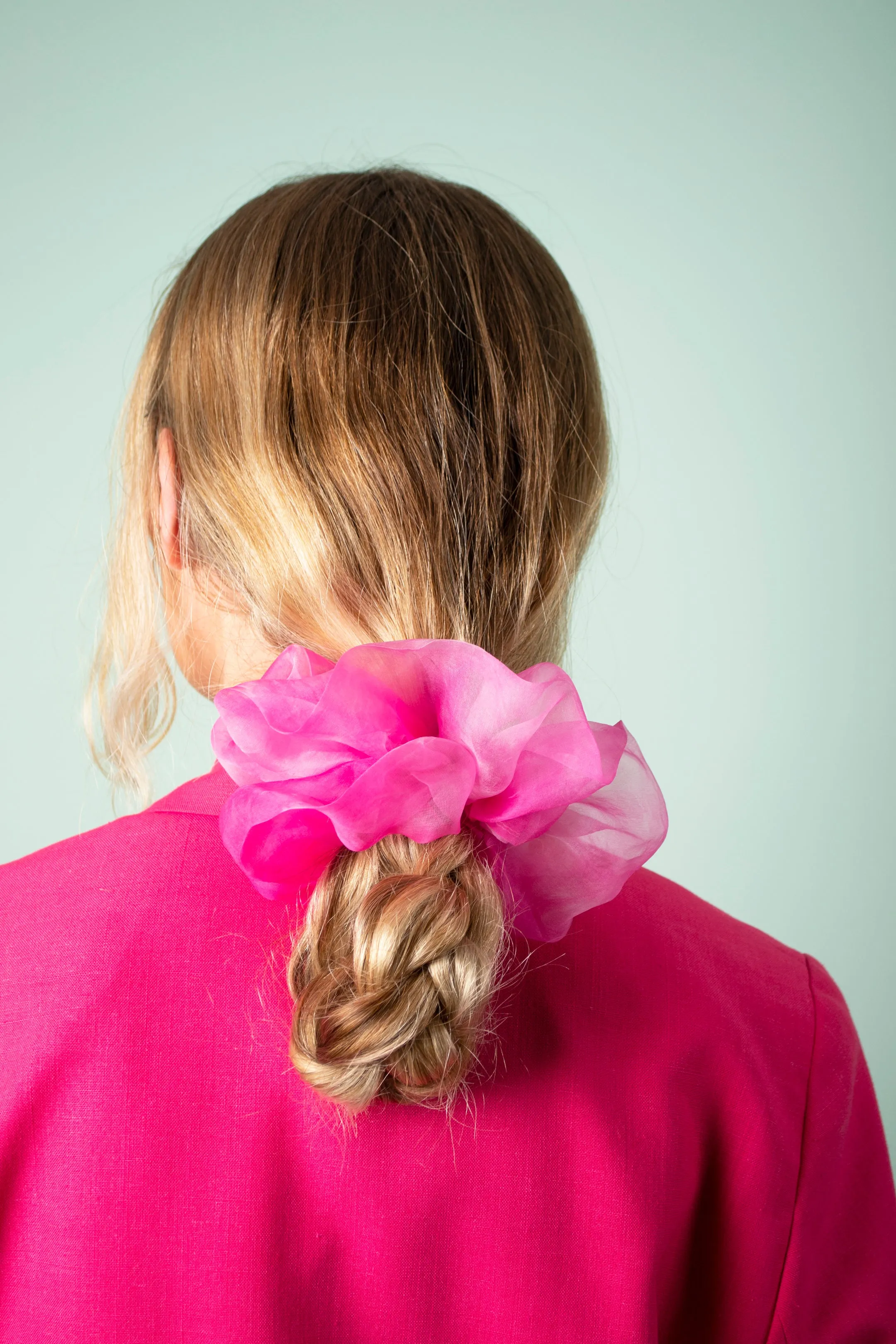 Mega Scrunchie -Silk Organza Neon Pink Tie-Dye