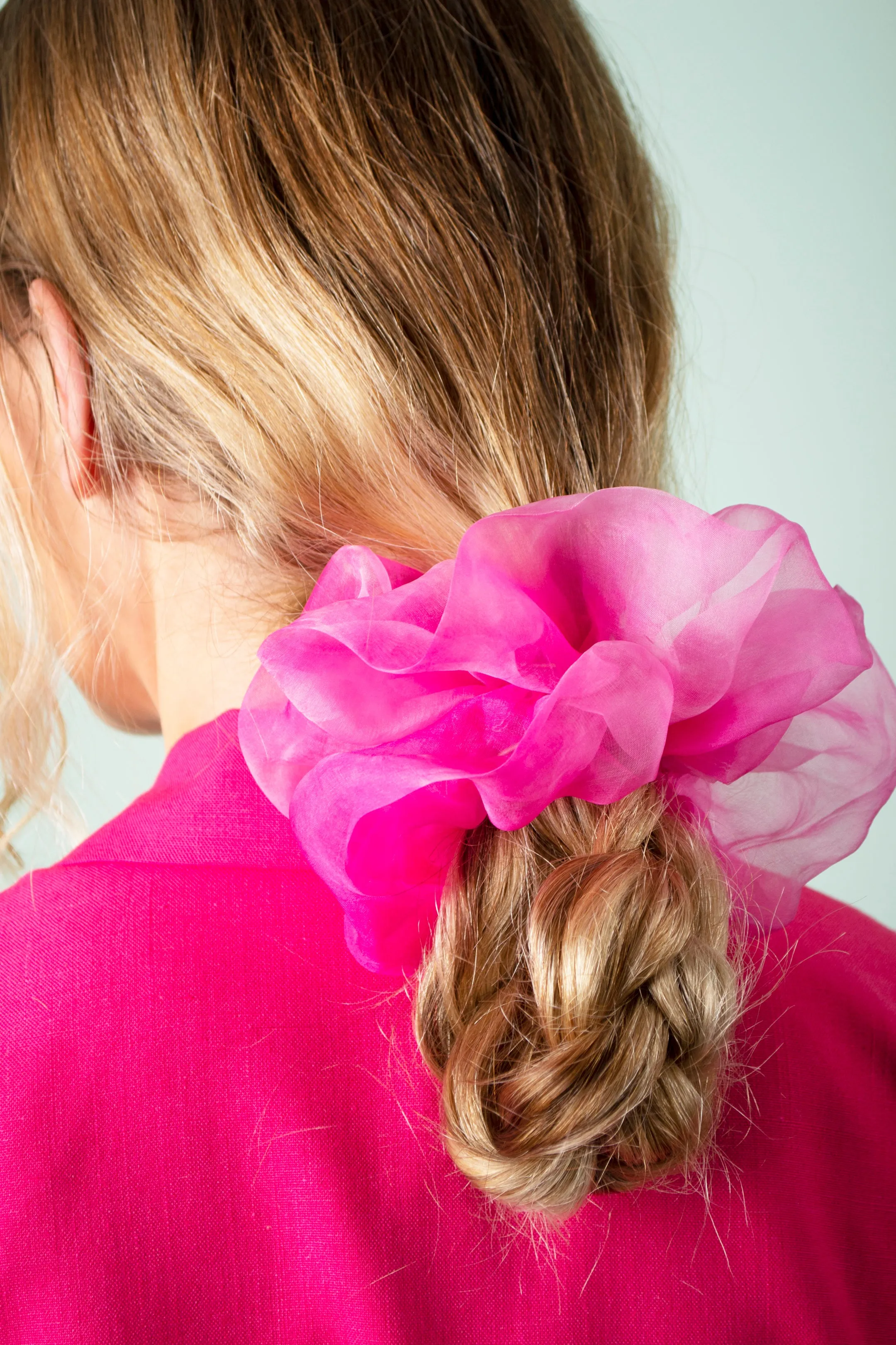 Mega Scrunchie -Silk Organza Neon Pink Tie-Dye