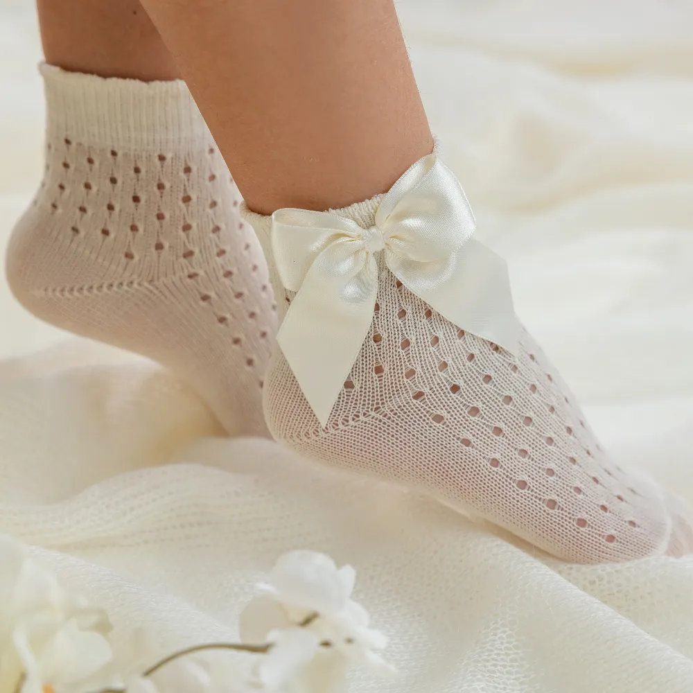 Meia Pata Baby Champagne Polka Dot Bow Ankle Socks