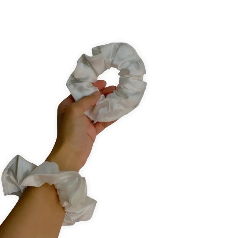 MILKY WHITE STRETCH-SATIN | HAIR SCRUNCHIE | PONYTAIL HOLDER