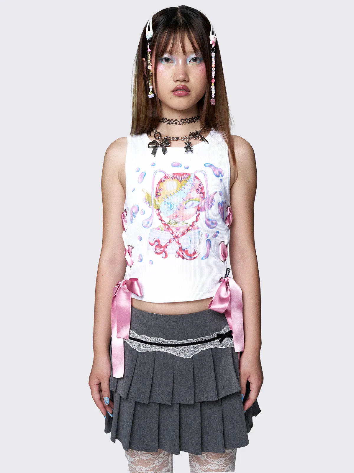 Minga x Ema Gaspar Lace-Up Vest Top