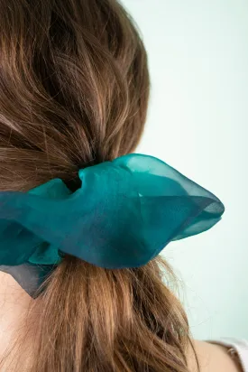 Mini Scrunchie Hand Dyed Emerald Blue Duo