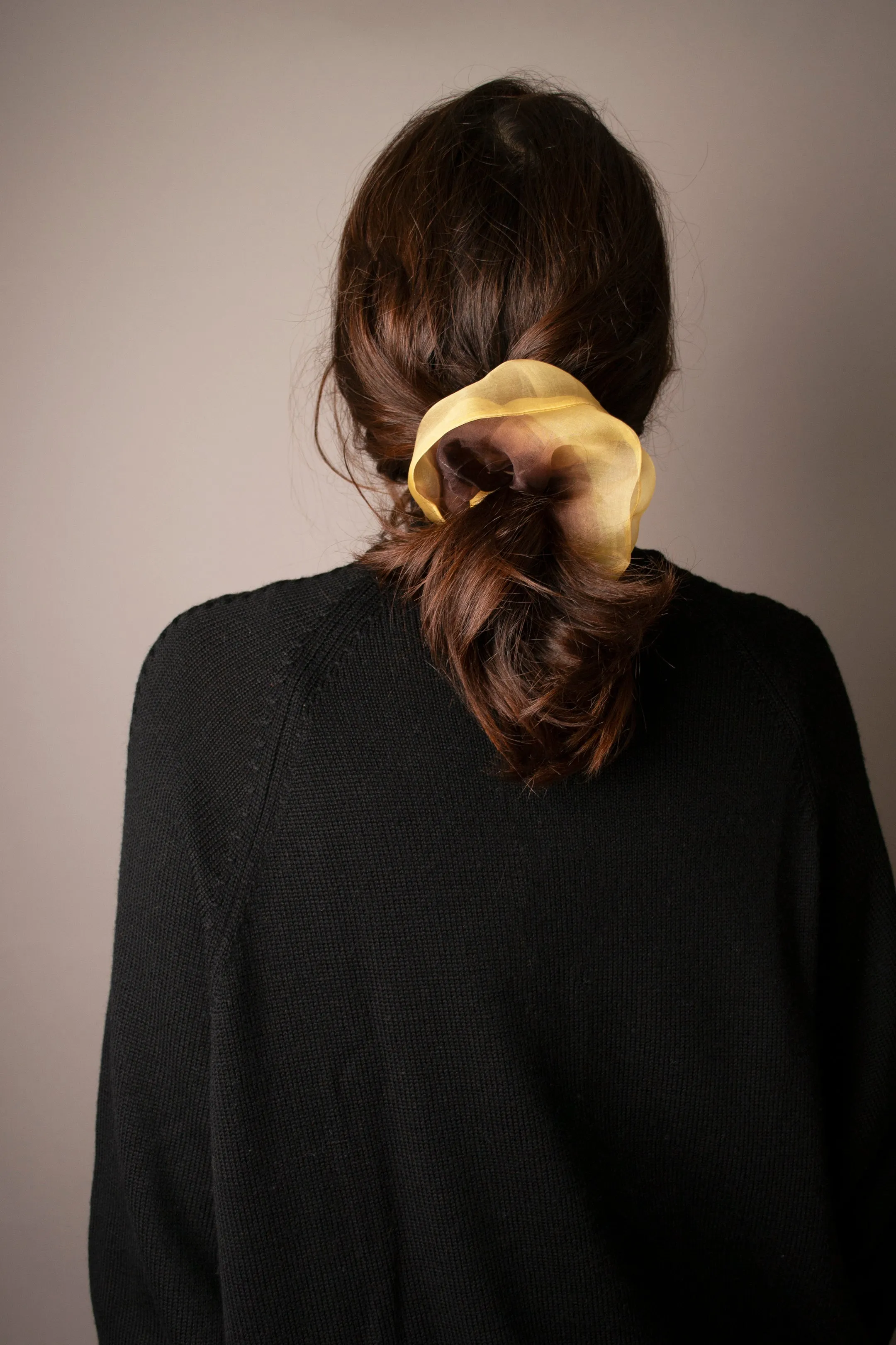 Mini Scrunchie Hand Dyed Silk Organza Brown/Gold Duo