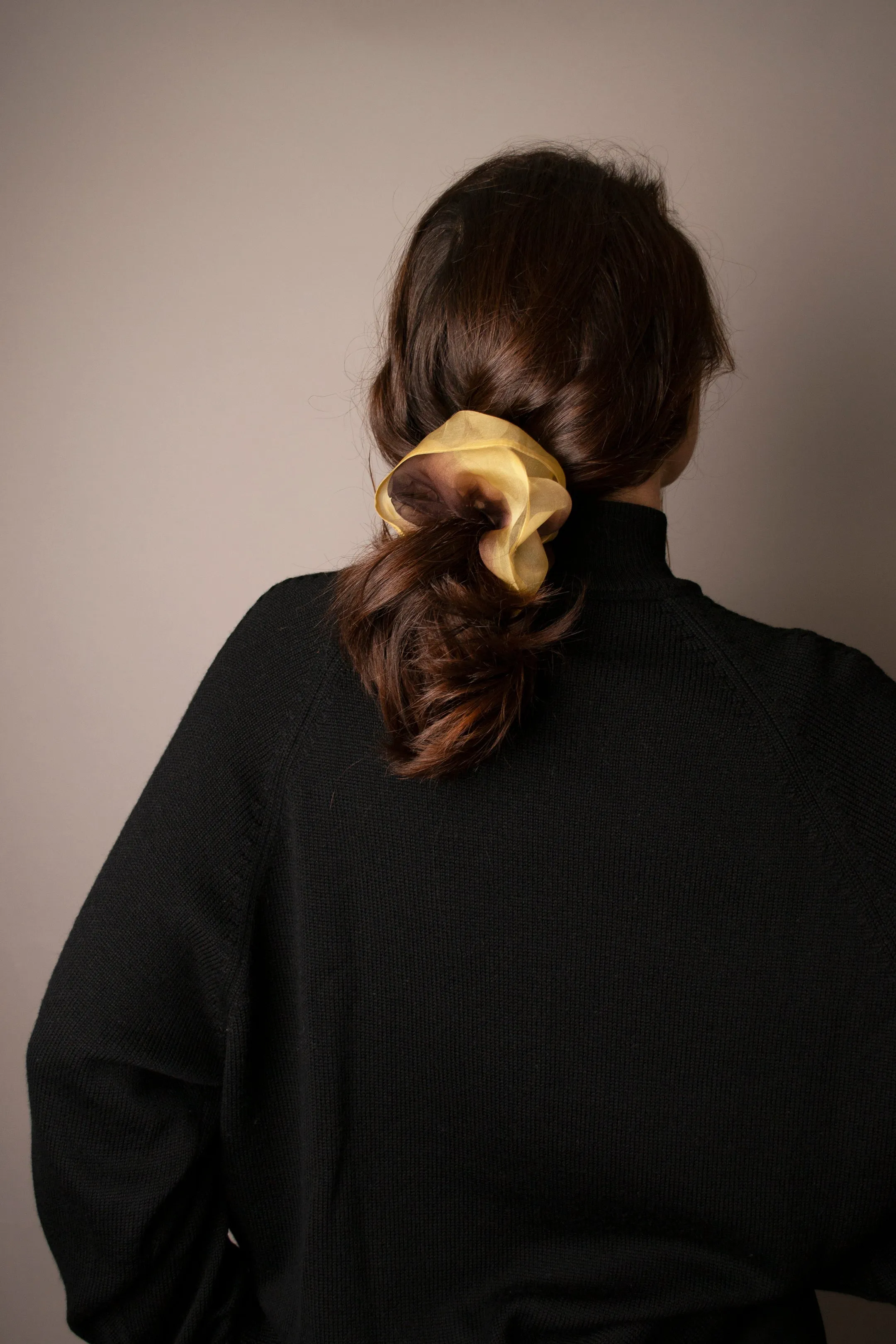 Mini Scrunchie Hand Dyed Silk Organza Brown/Gold Duo