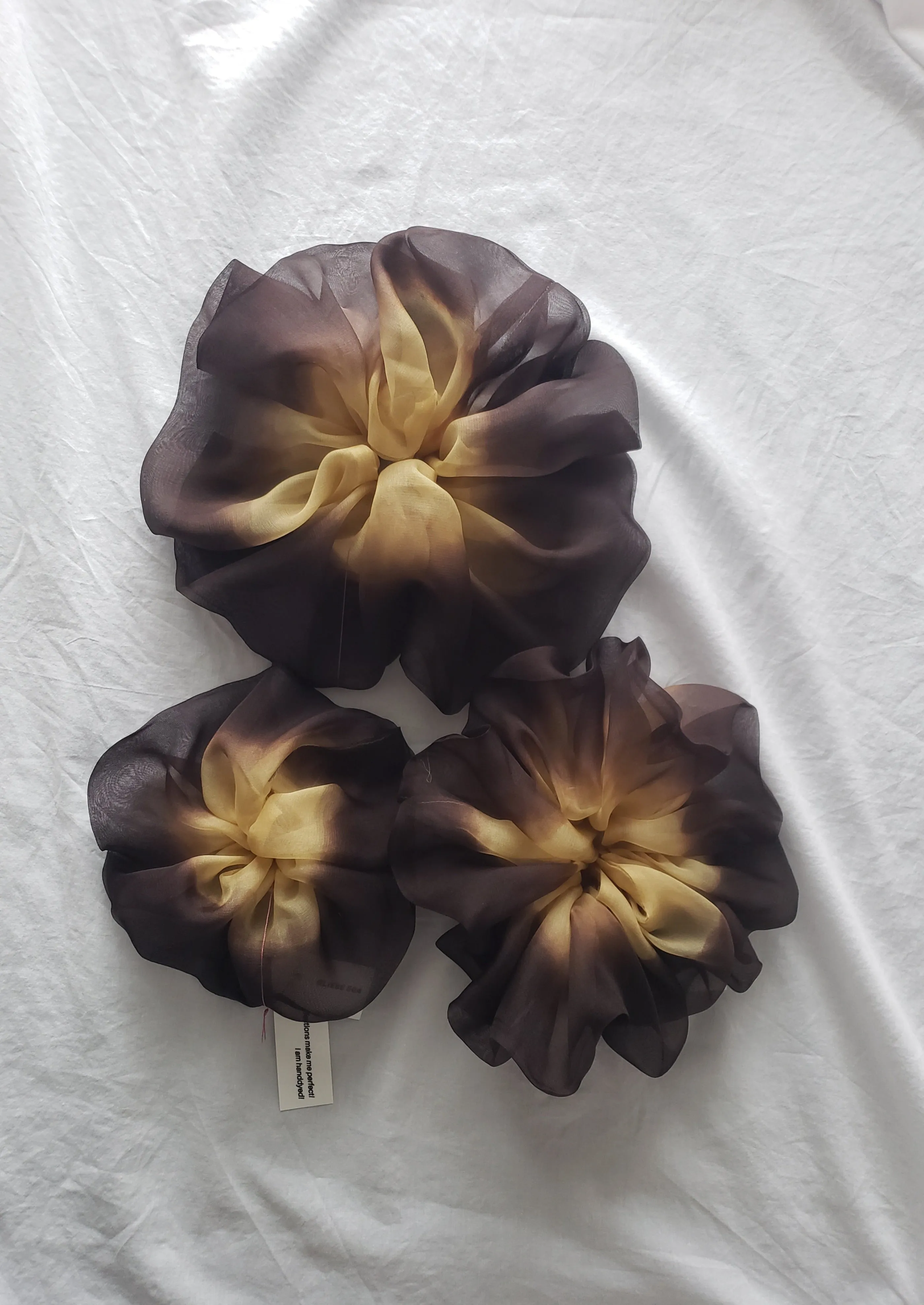 Mini Scrunchie Hand Dyed Silk Organza Brown/Gold Duo