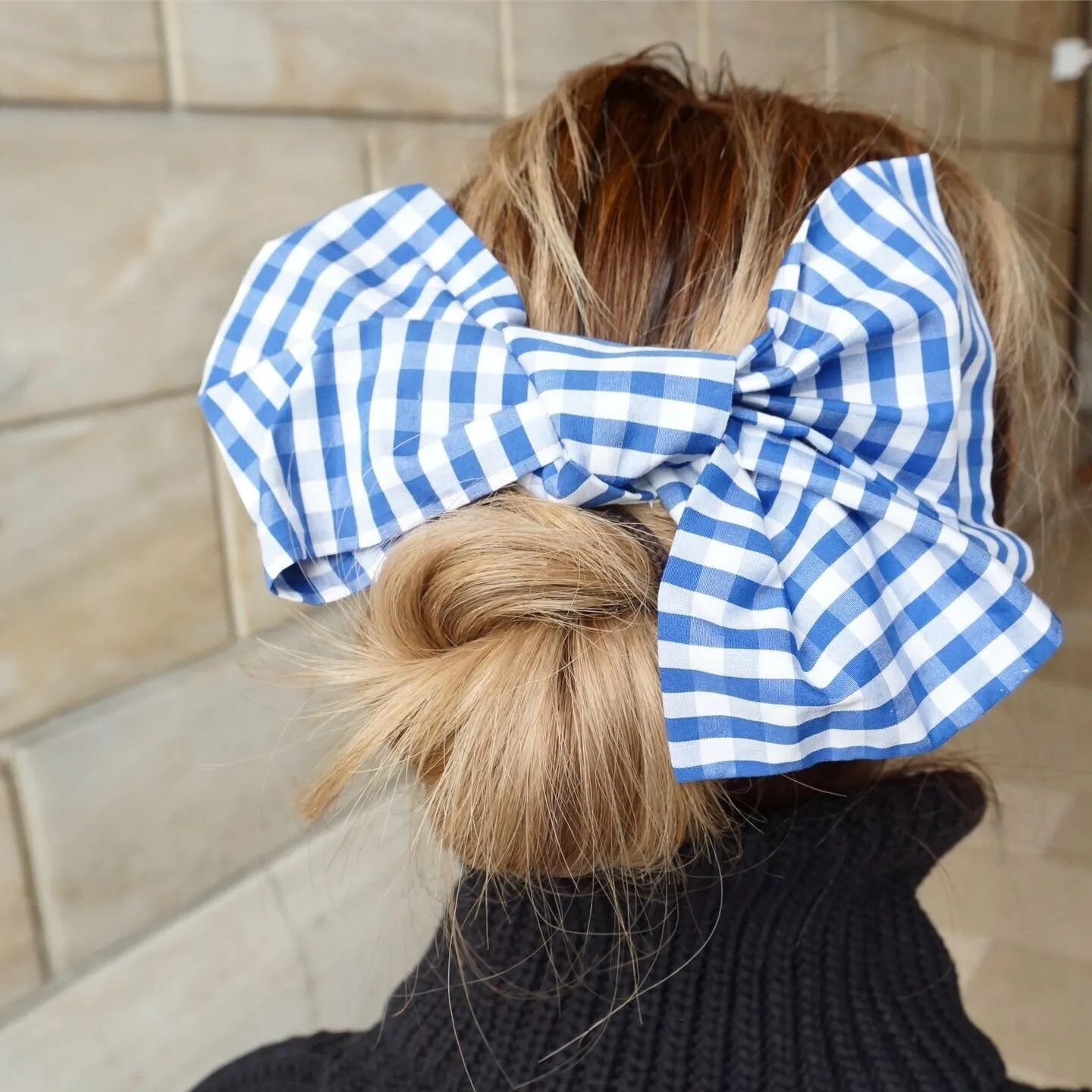 Moore-Over Sized Gingham bow- Hair Ties