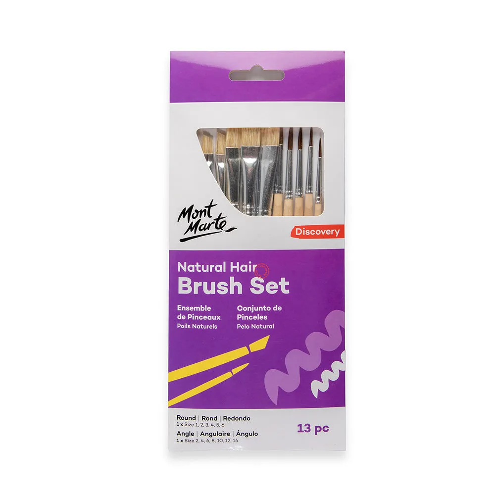 Natural Hair Art Brush Set Round and Angle Discovery 13pc