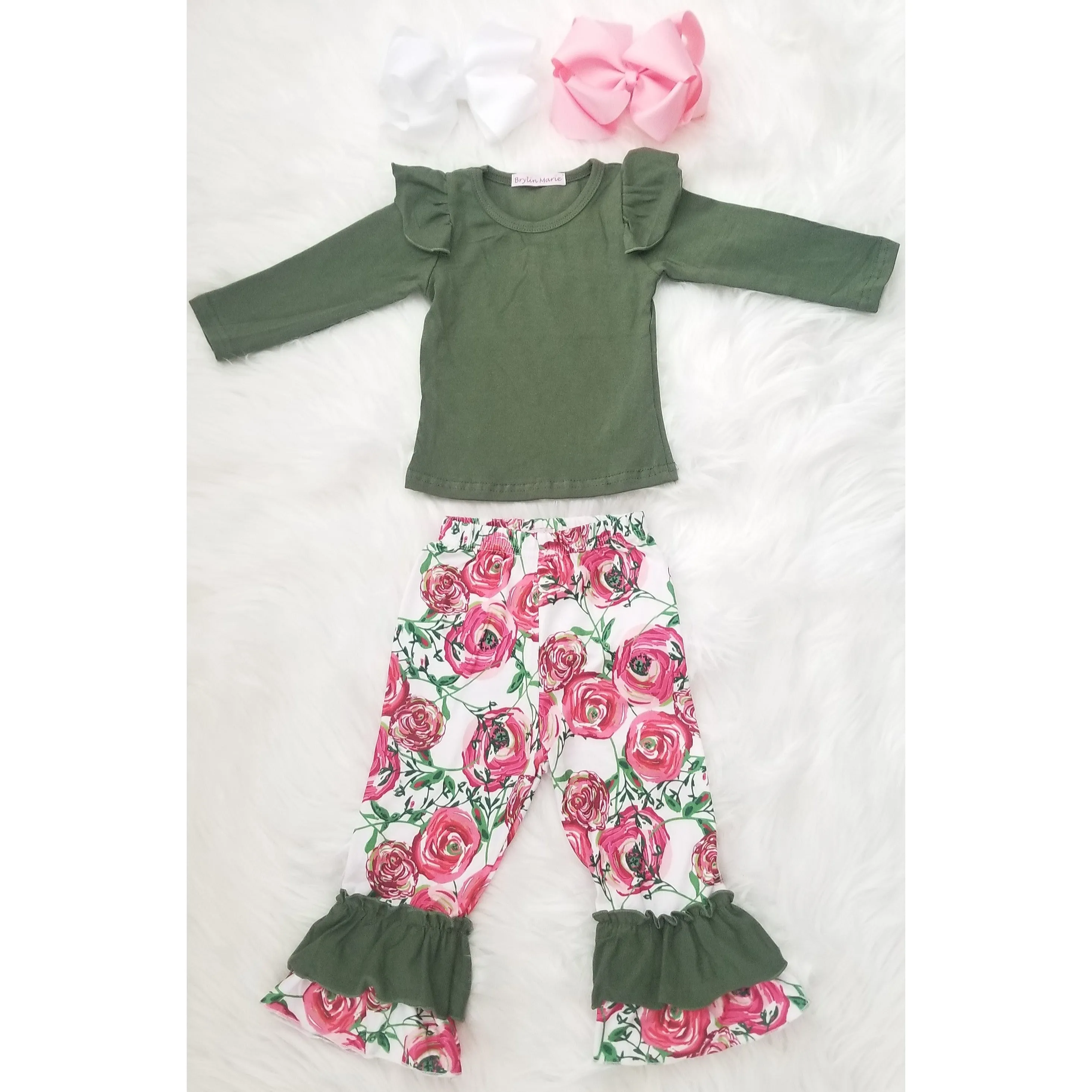 Olive Roses Ruffle Set