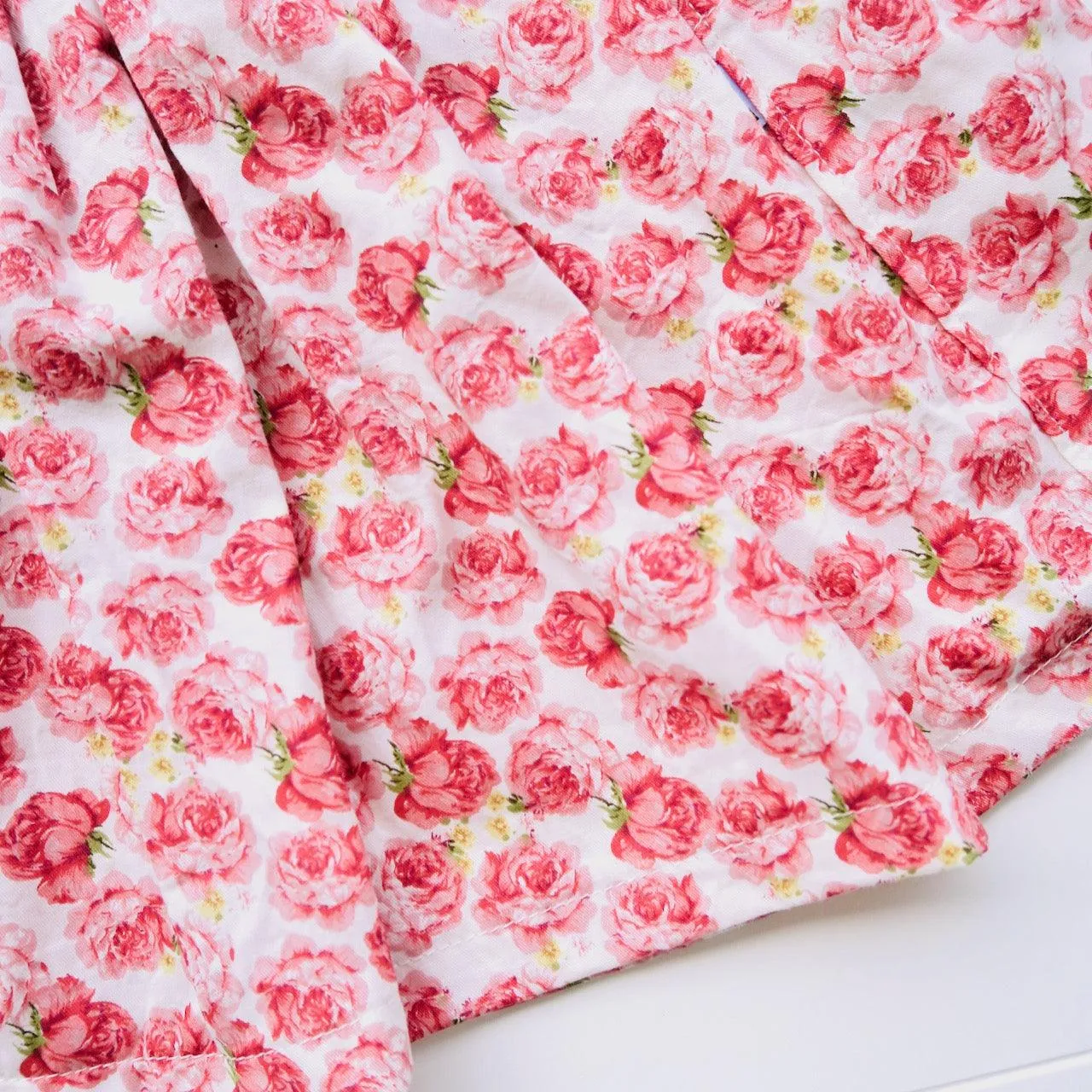 Poppy Ribbon Dress in Pretty Roses and White Linen