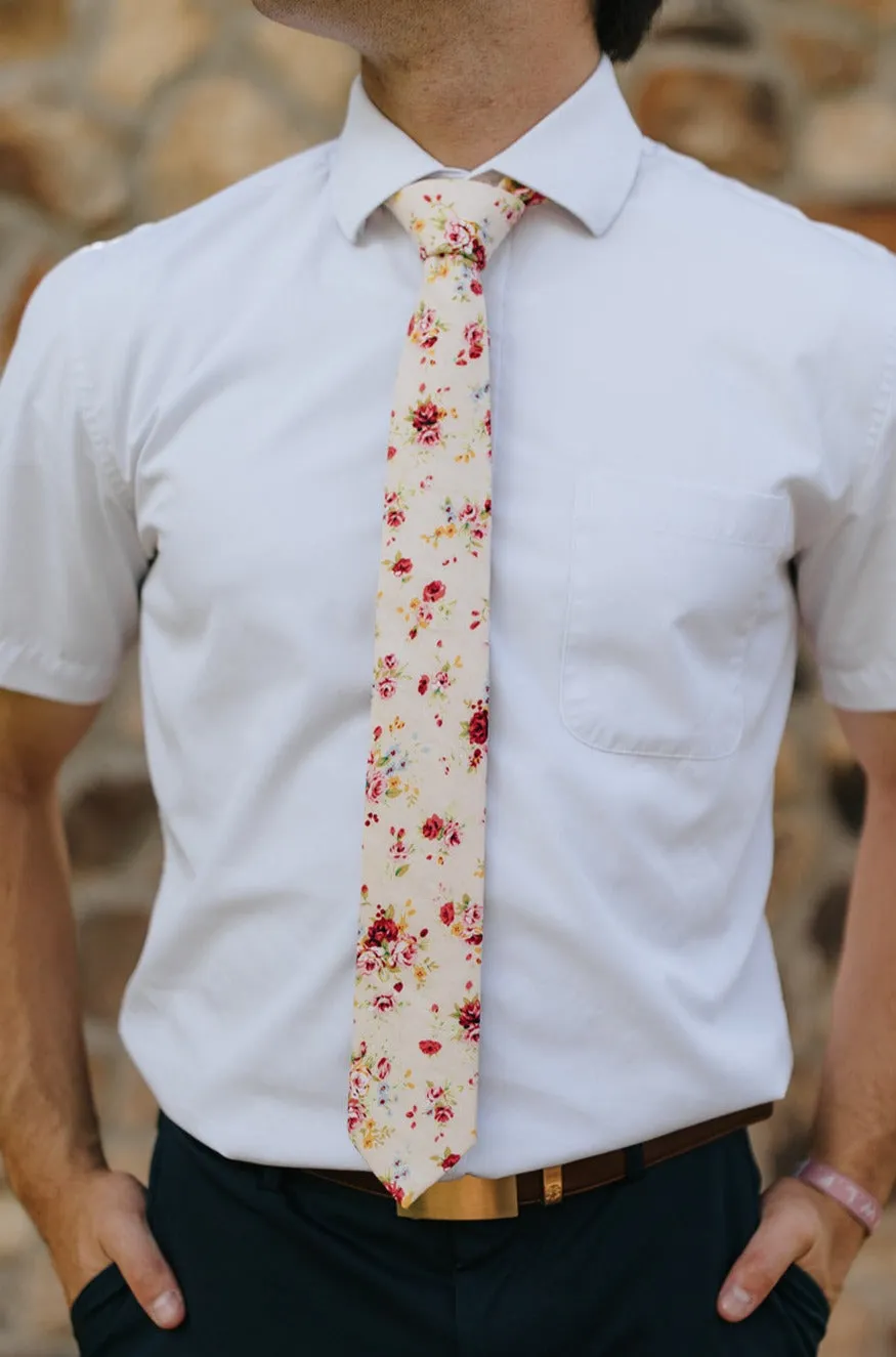 R&B Cream Tie w/ Pink Flowers