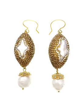 Rhinestones With Freshwater Pearl Dangle Earrings FE028