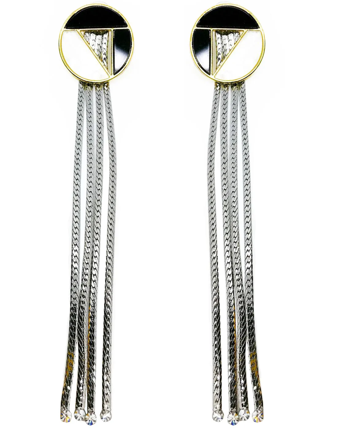 ROUND GEOMETRIC STUD FRINGE DROP EARRINGS