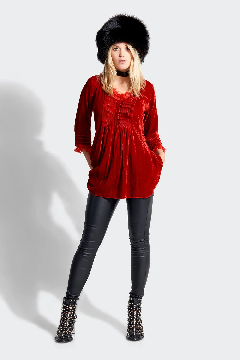 Sophie Silk Velvet shirt - Red