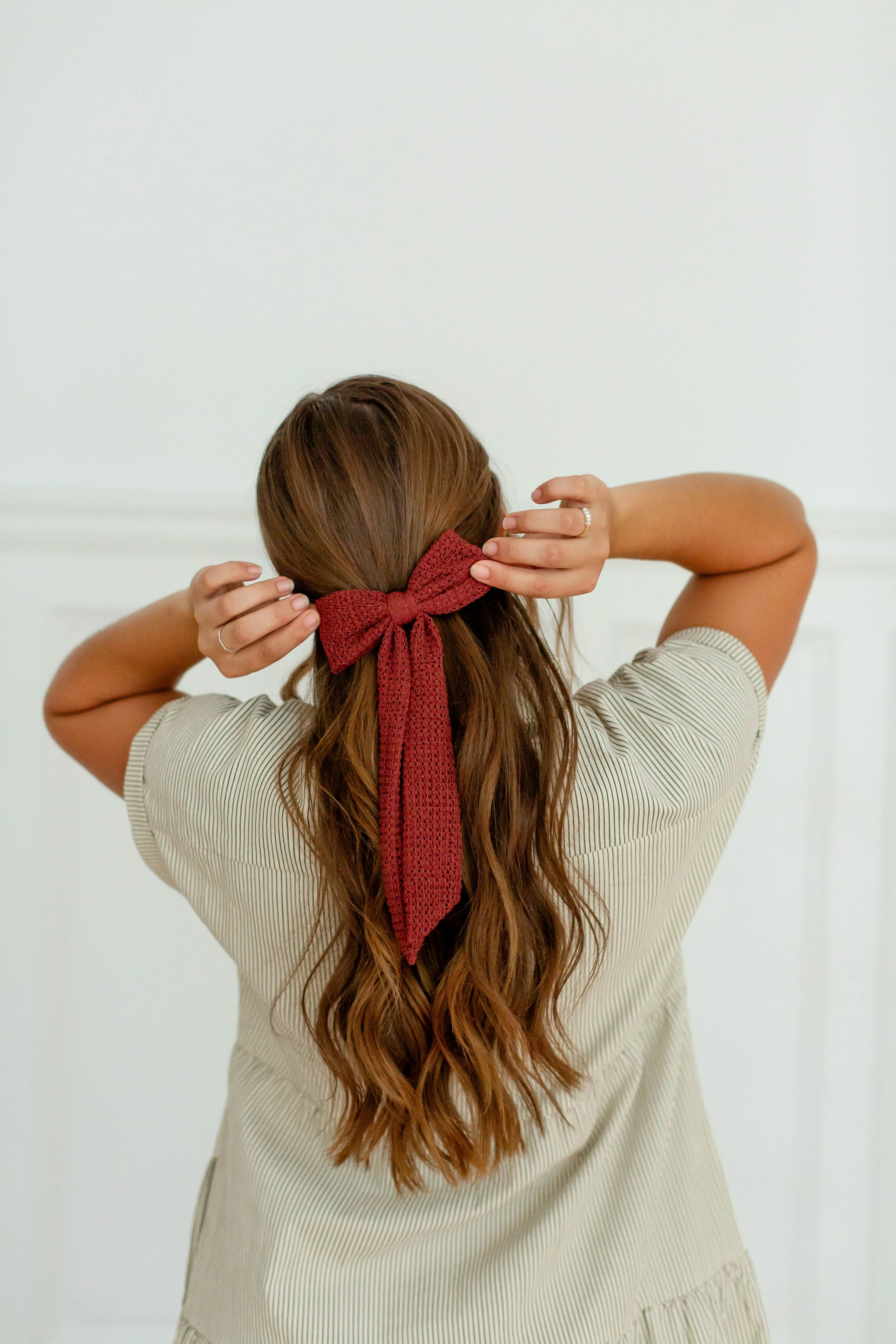 Textured Hair Bow Barrette in Dusty Red