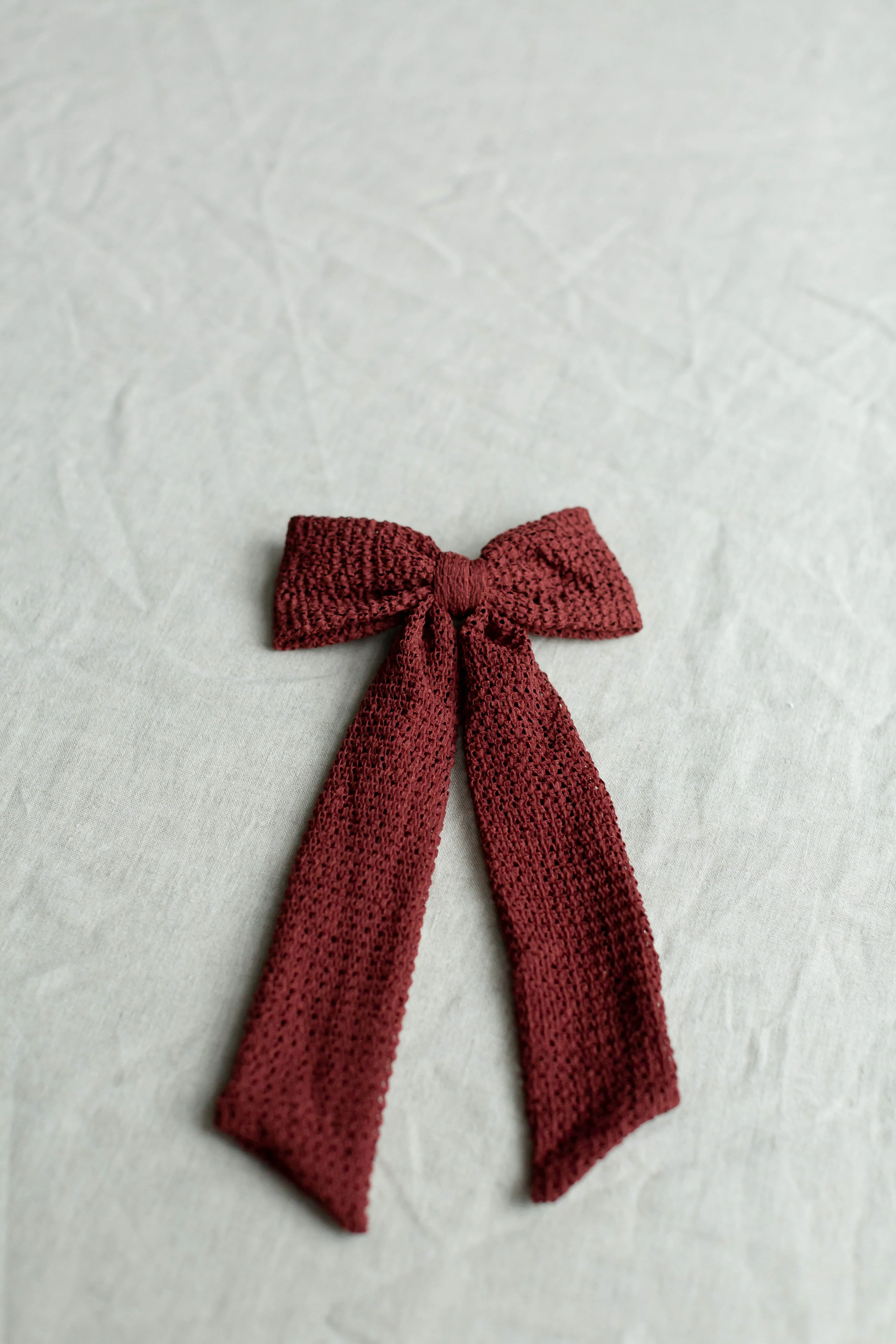 Textured Hair Bow Barrette in Dusty Red