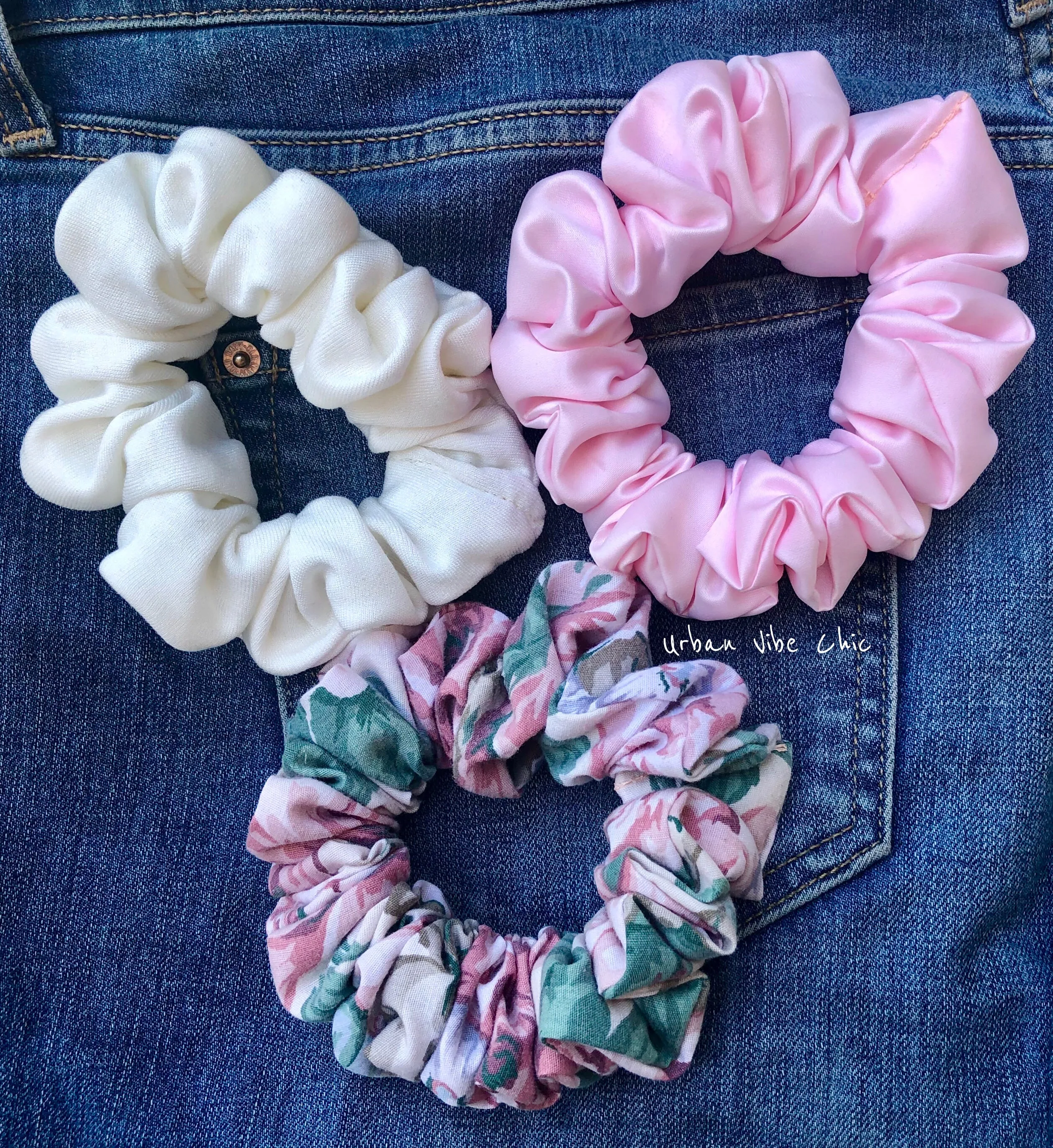 Unique Hair Floral Scrunchies - Pink Floral