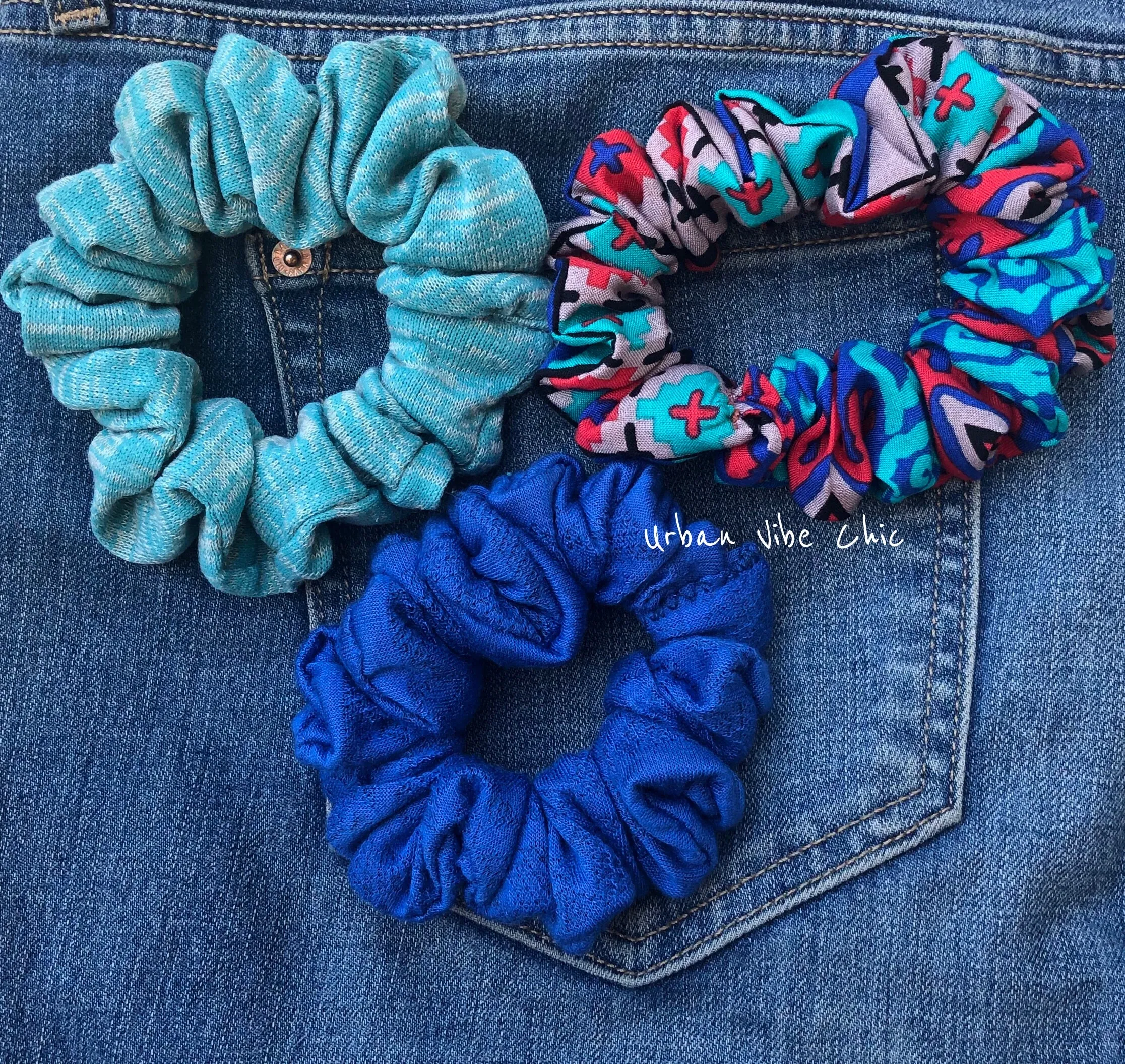 Unique Hair Knit Scrunchies -  Cobalt Blue