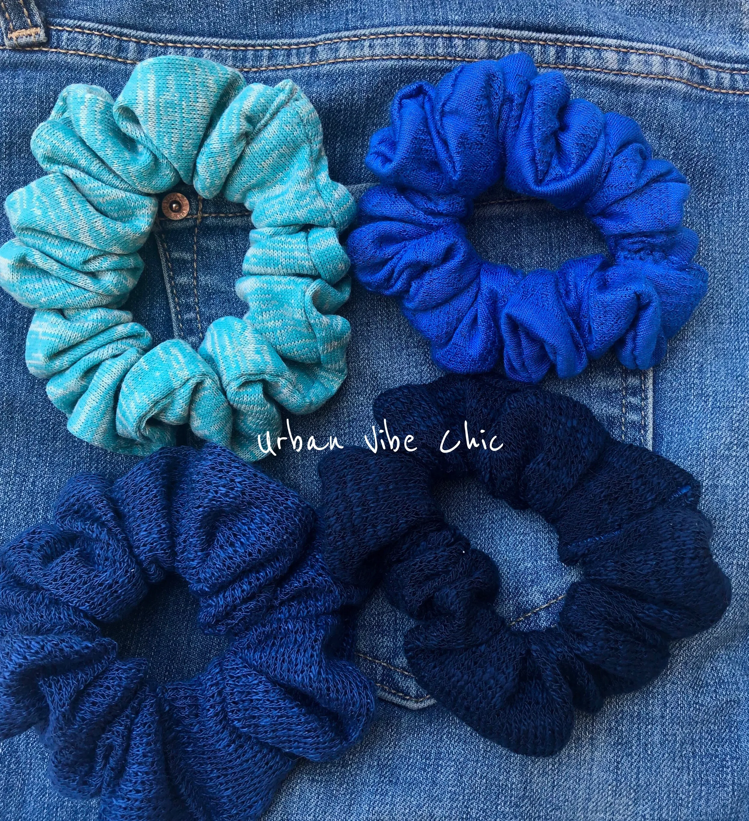 Unique Hair Knit Scrunchies -  Cobalt Blue