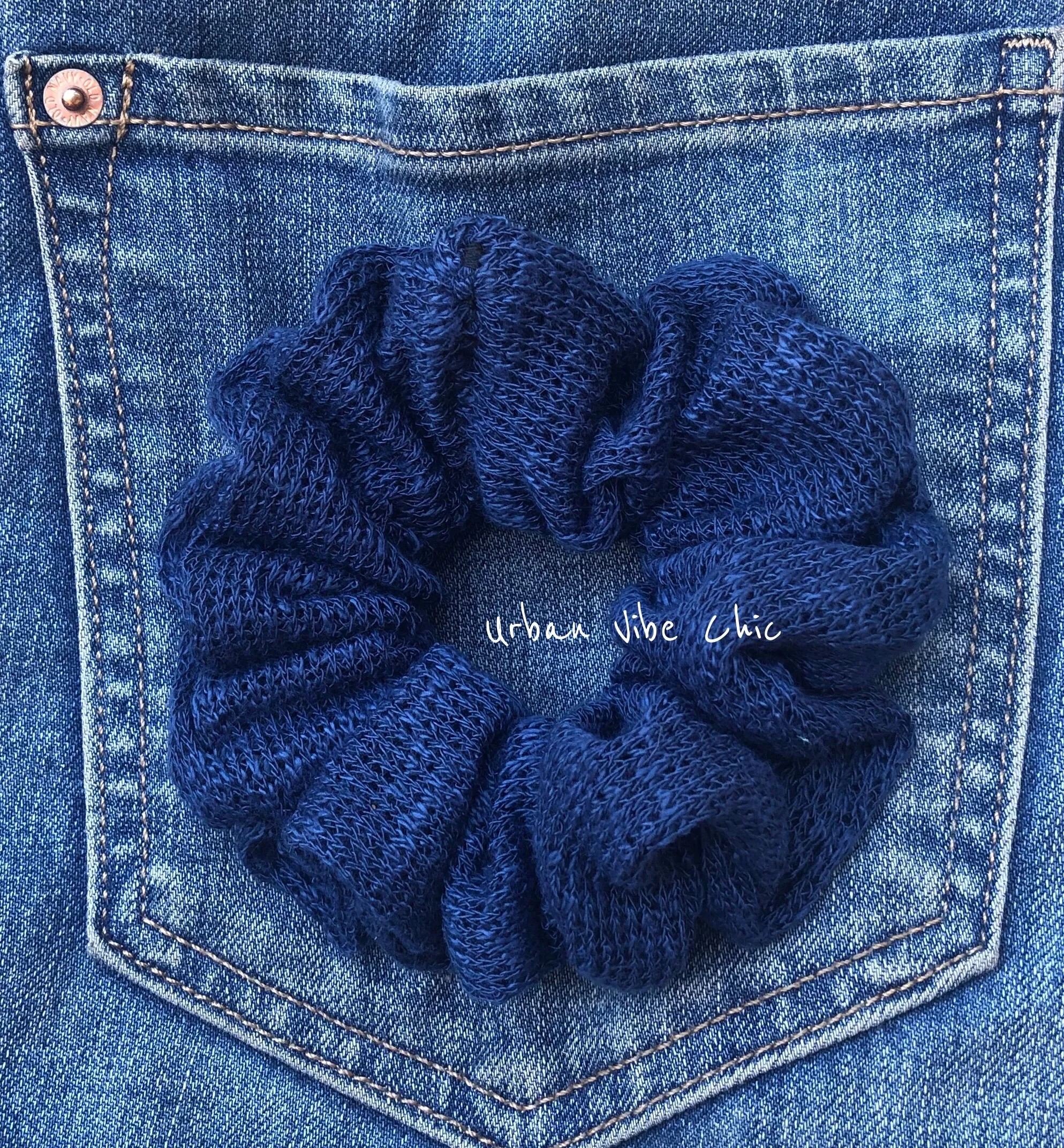 Unique Hair Knit Scrunchies Set - Aztec Blue