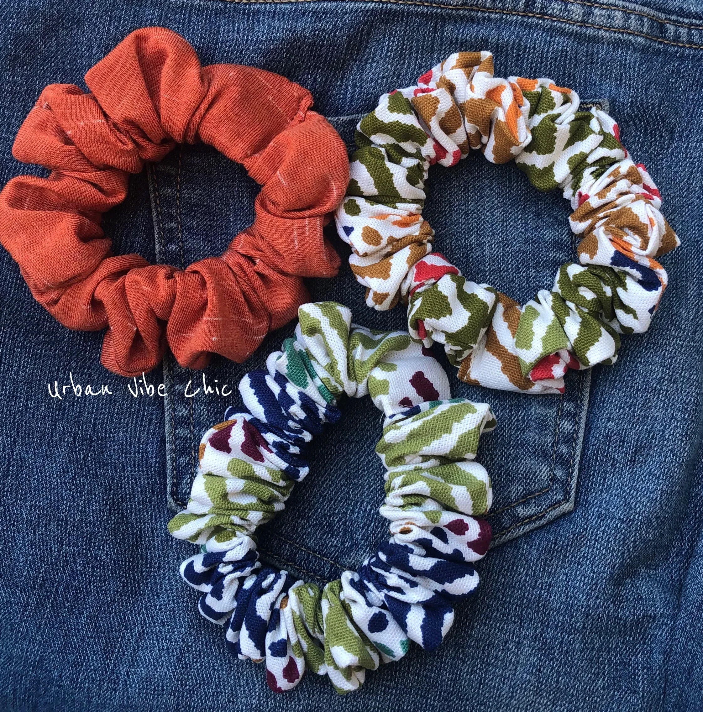 Unique Hair Scrunchies -  Cream & Berry Blue