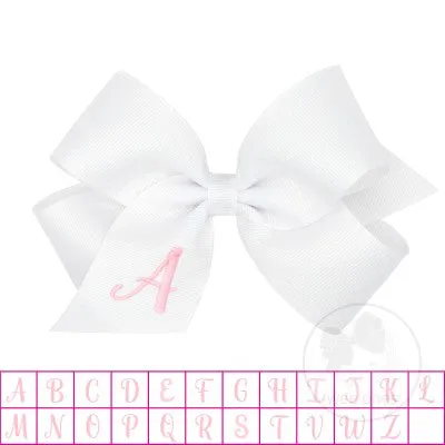 White with light pink initial grosgrain bow.