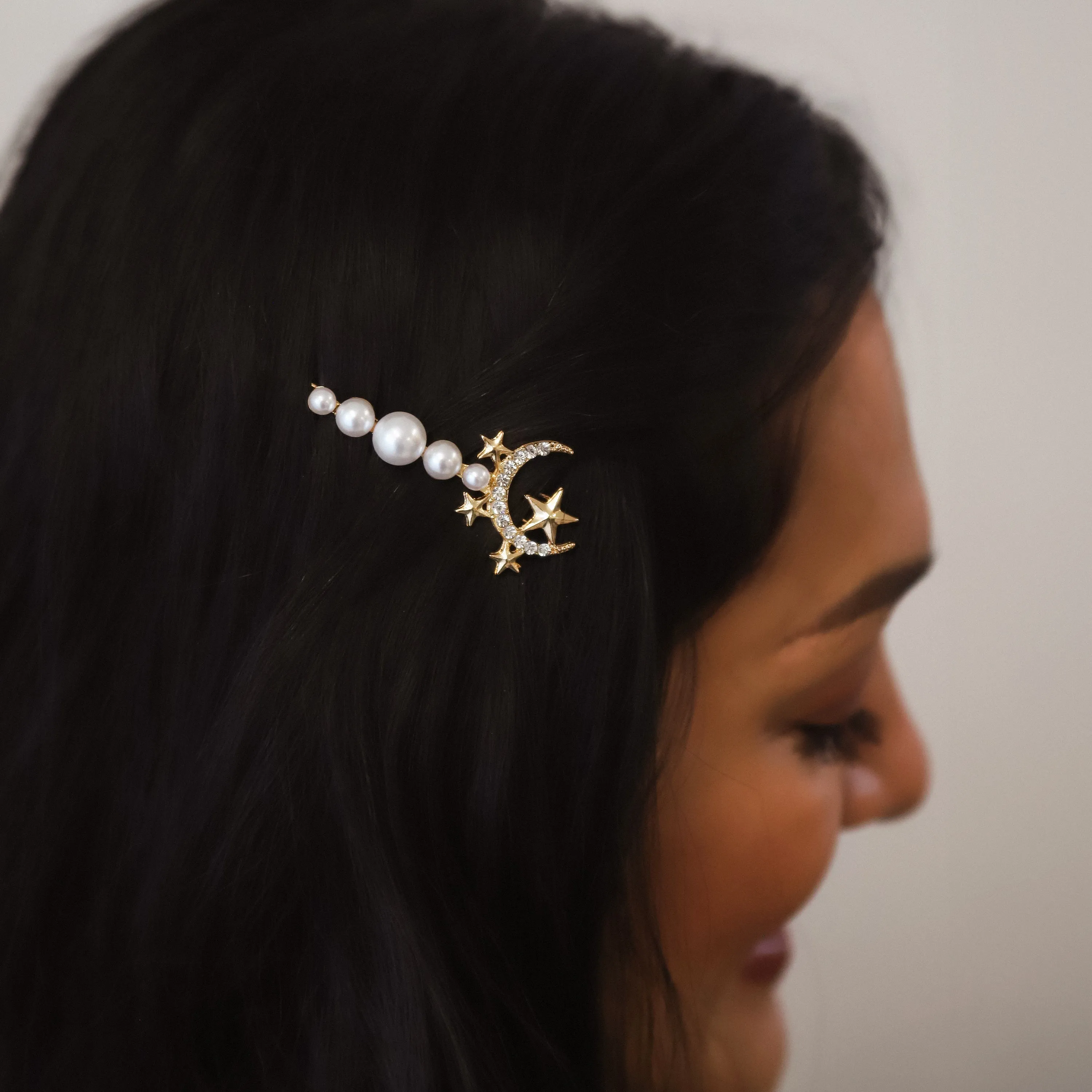 Zara Pearl Moon Hair Clip | Gold